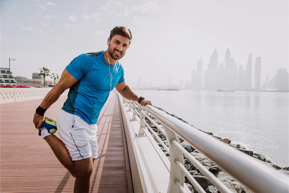 A man starting his day with a workout in Jumeirah Beach Residence