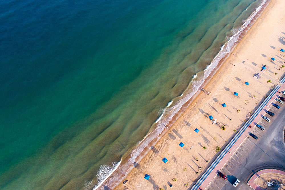 Aerial view of Flamingo Beach Rak.