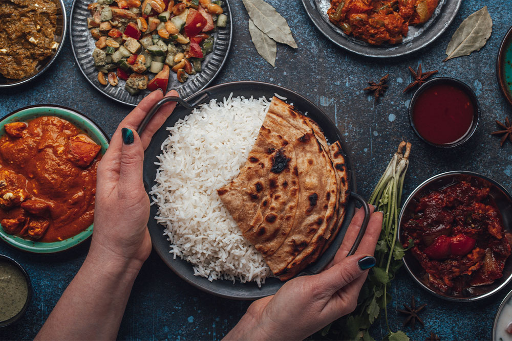 Assorted Indian food served in a restaurant