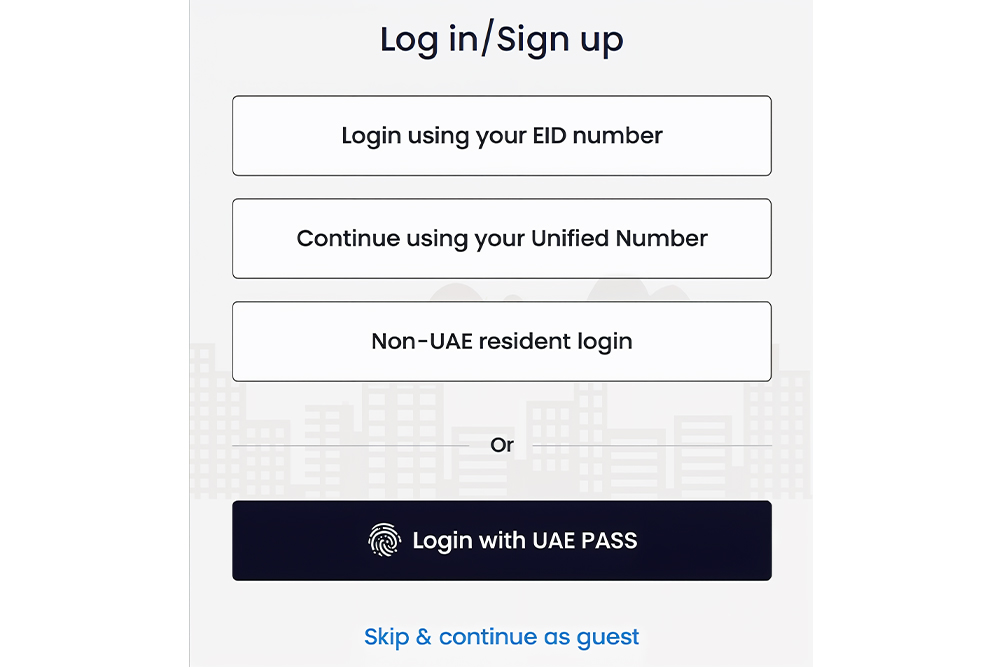 Log in or sign up using UAE Pass 