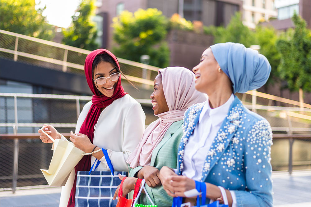 women enjoying shopping together 