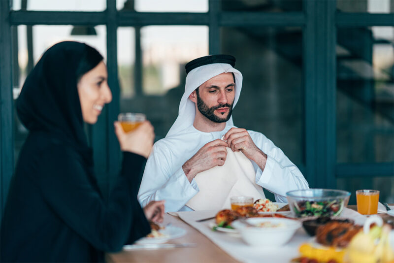 A couple dining at a restaurant in World Trade Centre Dubai