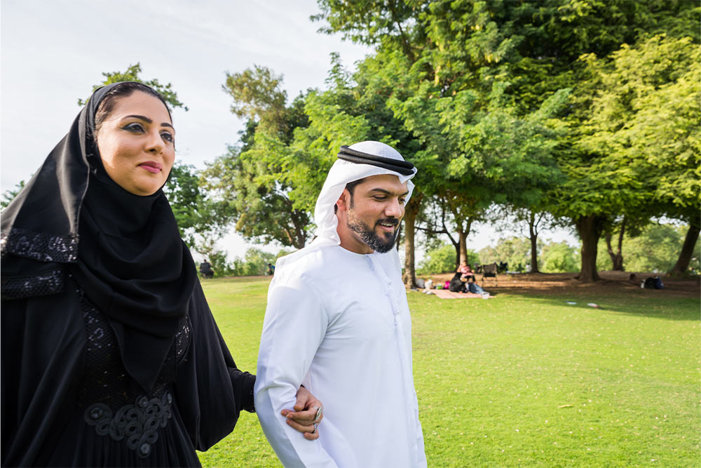 A couple at Sheikha Fatima Park