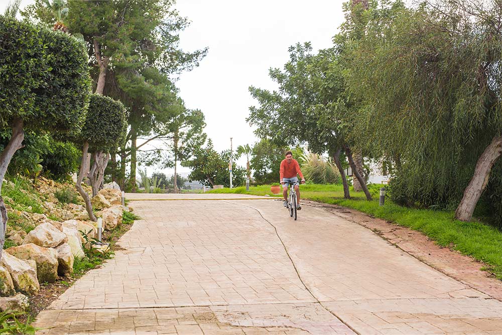 A man cycling in Green Mubazzarah Park