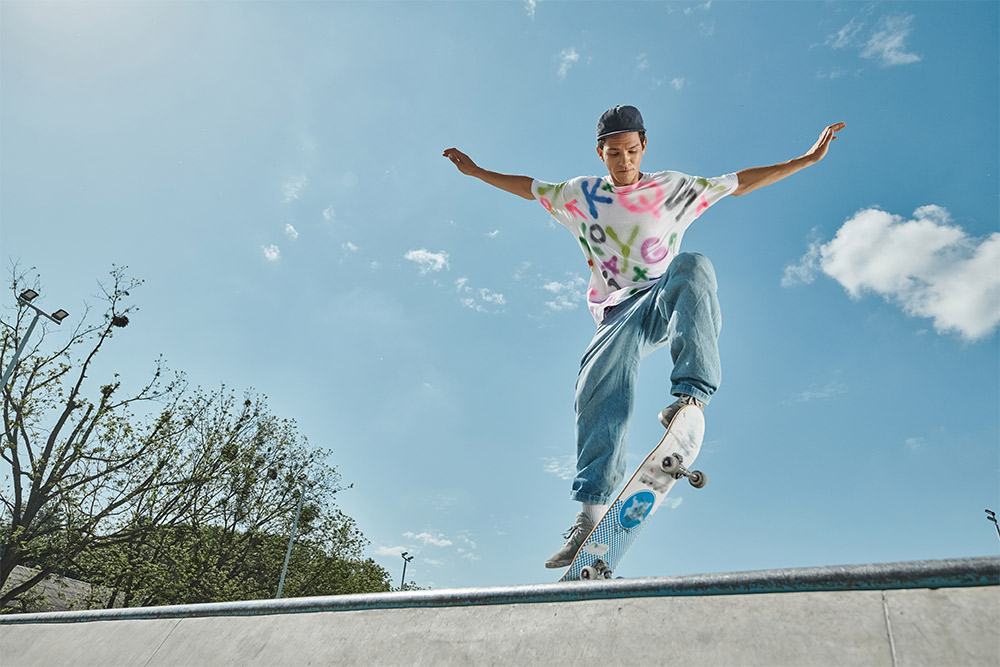 A skateboarder at the skate park 