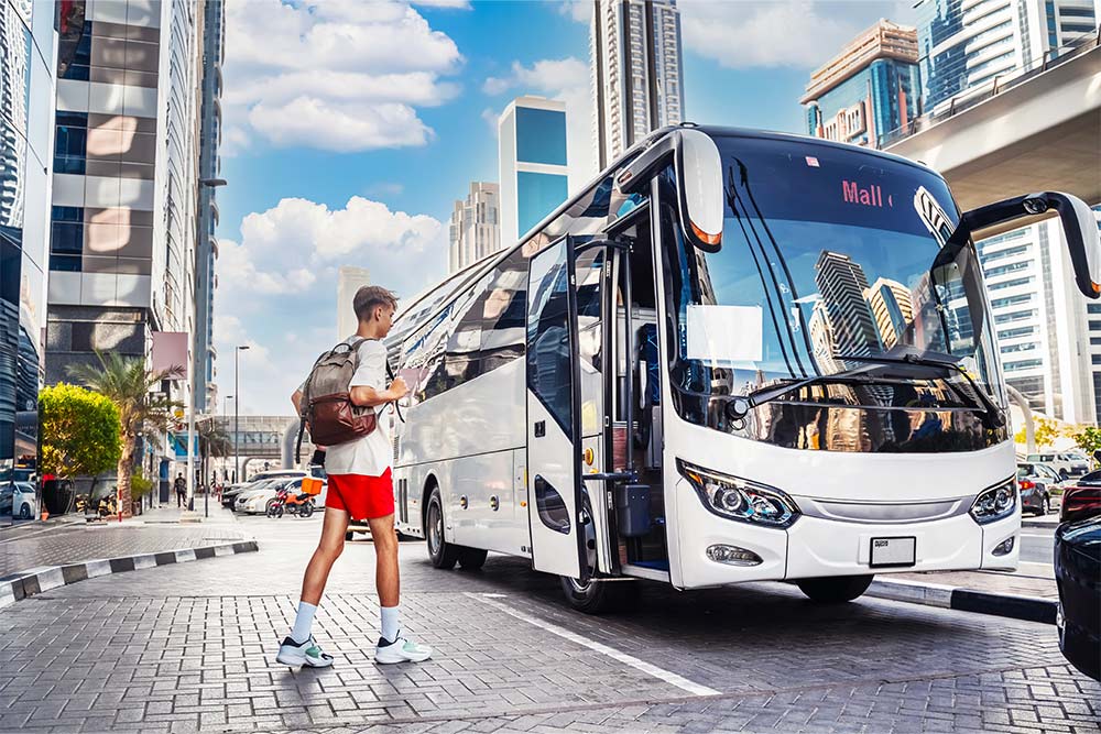 Man entering in the bus in Dubai