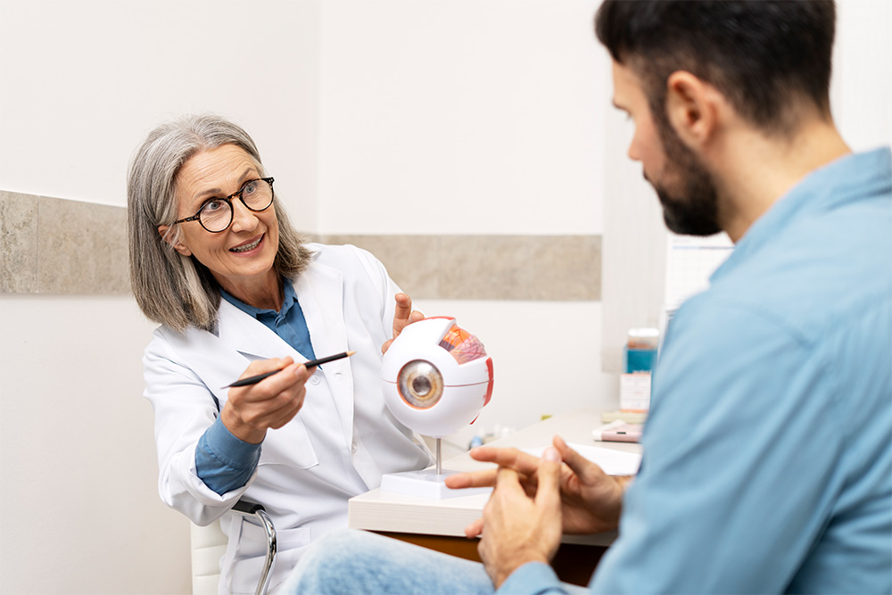 ophthalmologist explaining the condition to a patient 