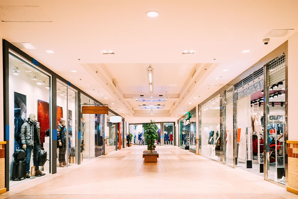 Retail shops in a modern shopping mall 