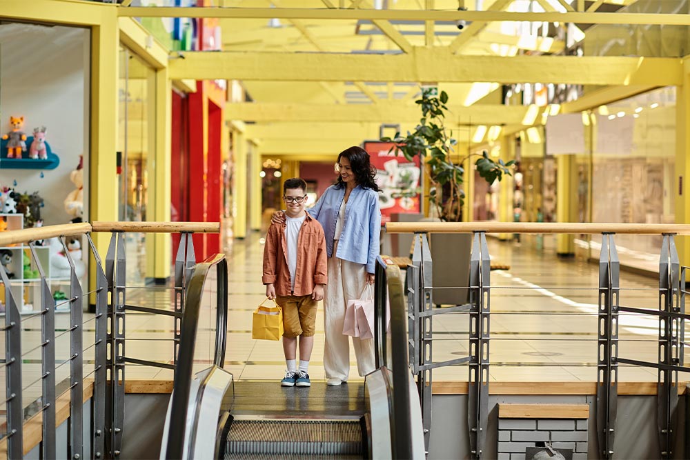 Mother and Son in a Shopping Mall